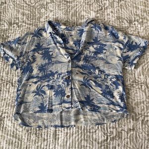 blue hawaiian button down crop top